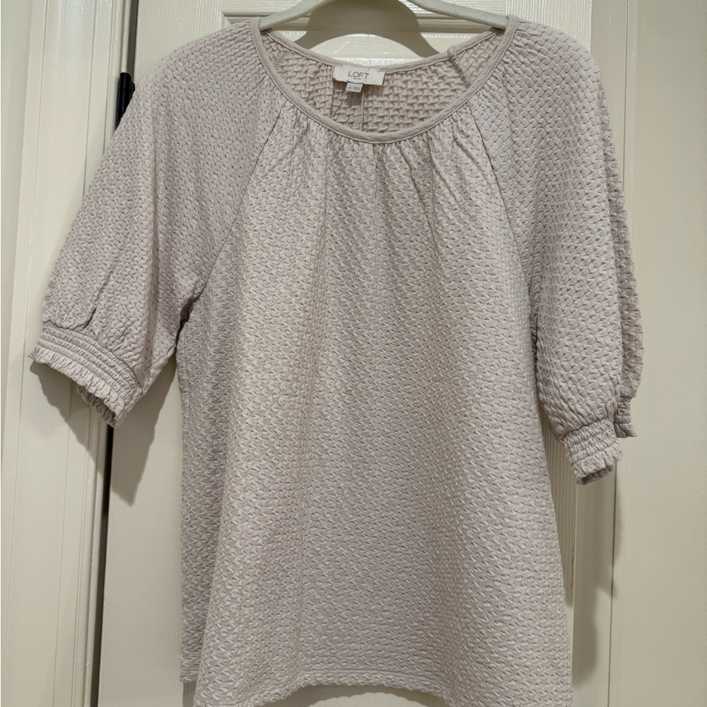 LOFT Light Cream Textured Short-Sleeve Blouse